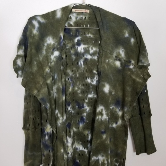 XCVI Wearables Cardigan Sz  XL Waterfall Tie Dye Artsy Lagenloo Topper Open Knit - Picture 2 of 10